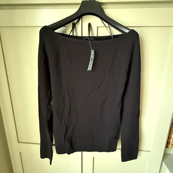 NWT Ann Taylor Ribbed Off Shoulder Black Long Sleeve Sweater SZ LP - Picture 2 of 10